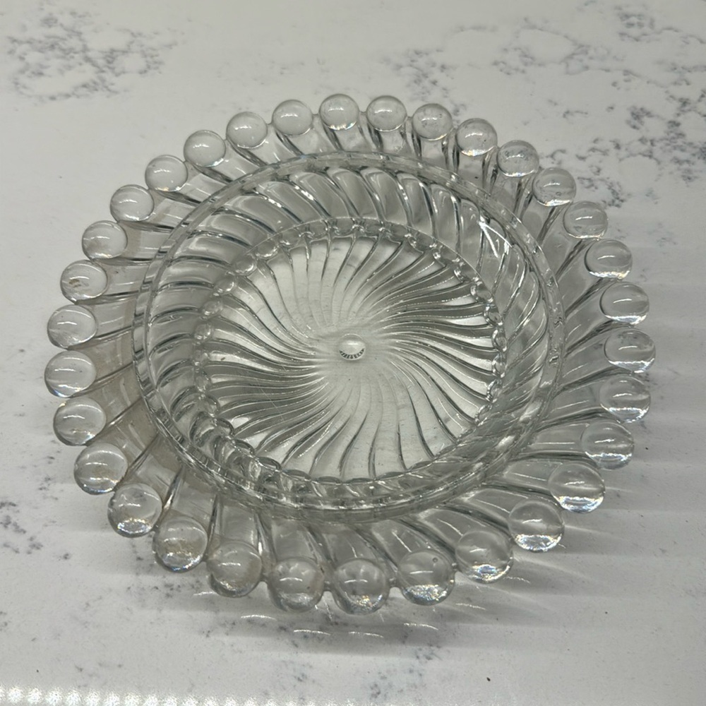 Vintage small dish Swirl and Ball Clear